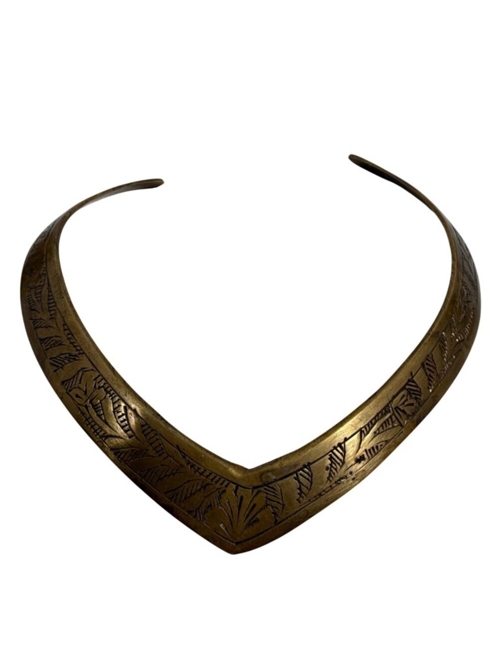 Brass Rajasthani Choker Necklace V-shaped Design w Intricate Engraved Patterns